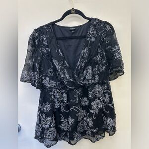 Torrid Black and Gray Floral Blouse